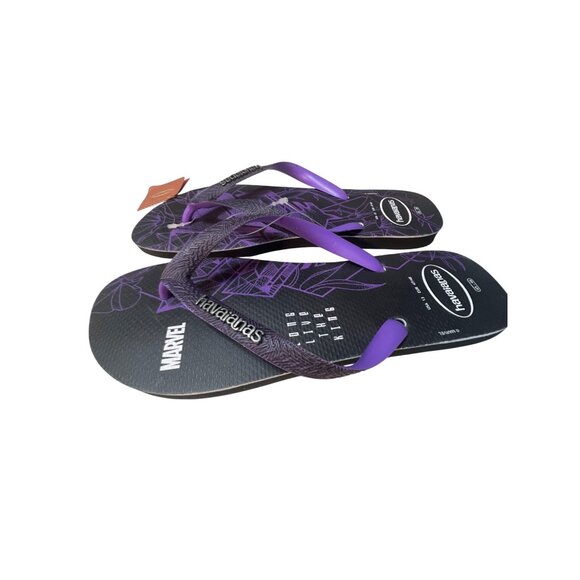 Havaianas Marvel Black Panther Flip Flops Size 13 Black & Purple Rubber Mens San - Picture 1 of 4